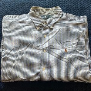 Men's Raph Lauren Blue/White Striped Custom Fit Buttoned Down Long Sleeved Shirt